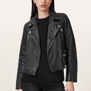 All Saints Cargo Distressed Leather Biker Jacket
